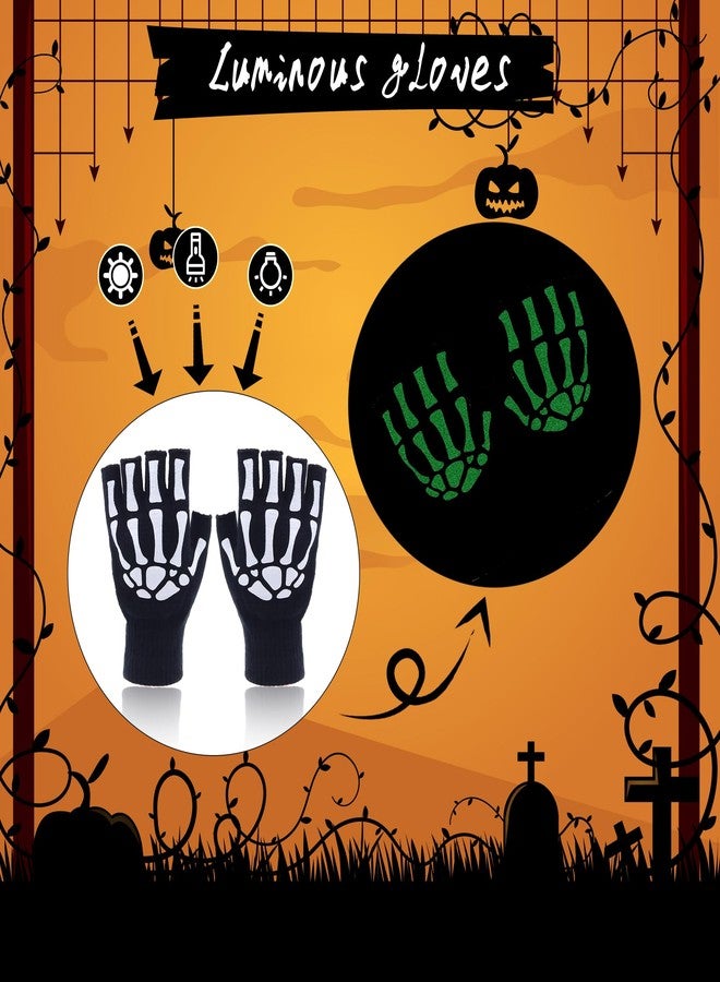 Drokenle Skeleton Fingerless Gloves for Men Women, Halloween Costume Skull Bone Gloves Glow in The Dark Ghost Halloween Costume Accessories - Image 4